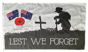 Lest We Forget Flag Poppy Australia & NZ Flags Large ANZAC Day Remembrance Flag©