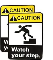 eSplanade Caution Watch Your Step Warning Sign Sticker Decal - Easy to Mount Weather Resistant Long Lasting Ink (Size -7.5"x5.5")