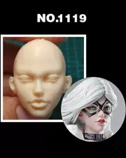 Unpainted Bald Black Cat Girl Head Carved 1/6 Scale Female Head Model Toys