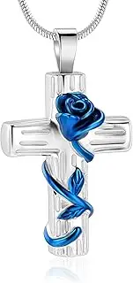 DOTUIARG Rose Flower Wrapped Cross Cremation Urn Necklace for Stainless Steel Keepsake Jewelry Memorial Pendant