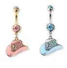 Cowboy Hats CZ Dangle Surgical Steel Belly Button Navel Rings Naval Piercing