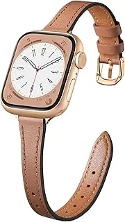 WJK Slim Leather Band Compatible with Apple Watch Series 10 9 8 7 6 5 4 3 2 1 SE iWatch 38mm 40mm 41mm 42mm Women, Top Grain Genuine Leather Thin Wristband for Apple Watch Ultra 2/Ultra, Multi Colors