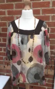 BNWT Ladies Top Size 12 Brown & Cream Floaty Holiday L2