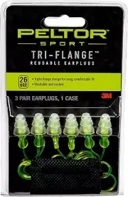 3 Pairs Tri-Flange Corded Reusable Earplugs, Noise Reduction Rating (NRR) 26 Db