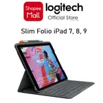 適用於 IPAD GEN 7 8 9 羅技 SLIM FOLIO 藍牙連接的皮革鍵盤保護套 - 正品