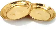Evergrow Corp Set of 2 Pure 100% Brass Plate 3" for Bhog Prasad Arti Vraja Krishna Ganesha Laxmi Worship Pooja