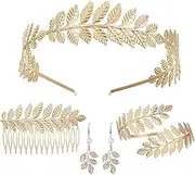 Ceeyoll Pack of 5 Greek Goddess Costume Jewellery Set, Roman Goddess Headband, Headband Laurel Wreath, Leaf Earrings Hair Comb, Bridal Wedding Headpiece for Bridal Headpiece Party Robe Cosplay