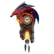 Bradford Exchange Dragon Wall Clock w/ Gothic Cathedral Case Lights Up & Roars