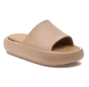 New J/Slides EVA SQUISH Tan Lightweight Comfy Beach Slides Platform Sandal Sz 9