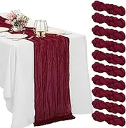 10 Pack Cheesecloth Table Runner 6FT Boho Gauze Rustic Fabric Table Runner Vintage Sheer Tablecloth for Wedding Party Bridal Baby Shower Long Table Decorations (Burgundy)