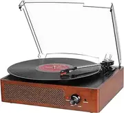 Bluetooth Record Player Belt-Driven 3-Speed Turntable, Vintage Vinyl Record Players Built-in Stereo Speakers, with Headphone Jack/Aux Input/RCA Line Out, Wooden