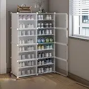 AUKO Portable Shoe Storage Plastic Cube Storage Tower Shelves for Storage Shoe Cabinet Shoe Rack (White 2 Column 8 Row)