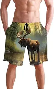 [XYMZR] Men's Swim Trunks Water Moose Forest Quick-Dry Bathing Suit Swimming Board Shorts S