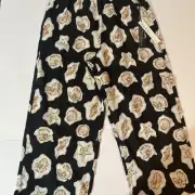 NWT Nicole Miller 100% Linen Wide Leg Crop Pull-on Pants Size Med Boho Seashells