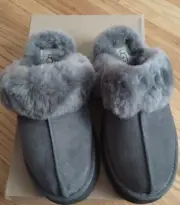Women's Shoes UGG DISQUETTE Platform Sheepskin & Suede Slippers 1122550 CHARCOAL