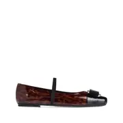 [Ferragamo] Ferragamo Vara Plate Patent-leather Ballet Flats 7 US BROWN