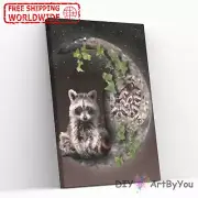 Paint By Numbers Kit Raccoon Moon Animal Kids Brush DIY Framed Art Beginner Draw