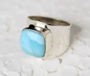 Timeless Elegance Handcrafted 925 Sterling Silver Larimar Statement Ring For Her