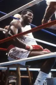 Matthew Saad Muhammad sitting in his corner during fight vs John C- Old Photo