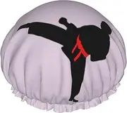 Karate Boy Vector Changeable Belt Color Print Shower Cap For Women Men Reusable Lightweight Soft Bath Hair Cap With Elastic Band