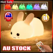 LED Silicone Night Light Rabbit Touch Dimmable Lamp Kids Bedroom Rechargeable PJ