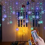 USB Power 4M 90Led Snowflake Icicle Curtain Lights with 18 Acrylic Snowflakes 8 Modes With Remote Control Holiday Decor for Christmas Xmas Lighting 1X