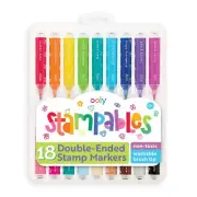 18 Double-Sided Stamping Markers- Brush Tip plus Stamp Cute School Suplies DO...