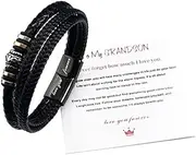 [KYEQATY] Mens Bracelets To My Grandson Braided Leather Bracelet Double Row Woven Cuff for Grandson Gift, Leather, no gemstone