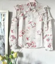 TED BAKER Thellma Floral Frill Blouse RRP £110 Size 2 UK 10 Semi sheer Top