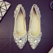 Womens pointed toe Wedding shoes Flats Shiny Rhinestone Bridal Slip On Loafer SZ