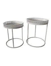 [Willow & Silk] Nested Iron Side Table Cum Stool Set of 2 in Distressed White