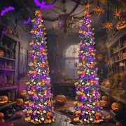 2pcs 5ft Christmas Halloween Pumpkin Tree with 80LED Orange& Purple Lights, P...