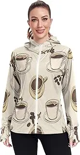 [RPLIFE] Coffee Cups Beige Lightweight Hoodie Upf 50+, Long Sleeve Zip up Fishing Shirt