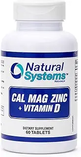 60 Tablets Cal-Mag-Zinc + Vitamin D Supplement by Natural Systems | Calcium Magnesium Zinc and VIT D Supplements for Strong Immune System | Magnesium Supplement for The Immune System
