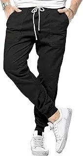 [Aosufei] Men's Stylish Elastic Waist Joggers Pants Comfort Drawstring Chino Trousers Hiking Casual Solid Outdoor Pants