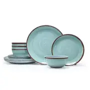 Melamine Dinnerware Set for 4, 12Pcs Dinnerware Sets, Mint Blue Plates Green