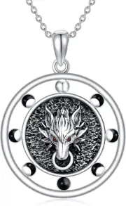 Wolf Moon Phase Necklace Sterling Silver Moon Phase Wolf Pendant Jewelry Gift fo