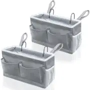 2pcs Bedside Caddy, 14.6'' Large Storage Organizer, Hanging Bag Holder Grey2pcs