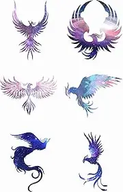 6 Sheets Temporary Tattoos Phoenix Bird Silhouettes Firebirds Starry Sky Background Temporary Tattoo Neck Arm Chest for Women Men Adults