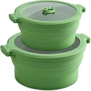 Collapsible Silicone Microwave Cookware Cooker Steamer for Cooking with Lids, 0.8L and 1.4L Glass Food Storage Container Sealed Bowl Mixing Bowls 2pc Set BPA Free