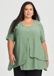 [TS] Taking Shape Crinkle Button Short Sleeve Top Size 20 in Sage Green, Viscose - Plus Size Women's Clothing Sage Green