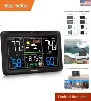 Modern Black Weather Station with Temperature, Humidity & Atomic Time Features
