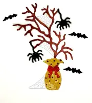 Halloween Potted Plant Tree Spiders Webs Branches Metal Dies Thin 3.25" tall