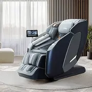 Livemor 4D Massage Chair Electric Massager Head Back, Heating Chairs, Soft PU Zero Gravity Massages Kneading Relaxation Rolling Full Body Foot Massagers Reclining Machine with LED Touch Panel Grey