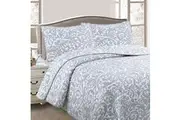 Grey & White Lightly Quilted Jacquard Reversible Coverlet Set Queen