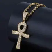 2.00Ct Round Cut Moissanite Ankh Cross Charm Men's Pendant 14K Rose Gold Plated