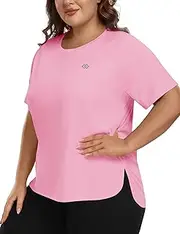 MoFiz Women's Plus Size Workout Tops Short Sleeve Running Shirts UPF 50+ Hiking T-Shirts Quick Dry Athletic Top