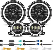 SUPAREE 7 Inch LED Headlight and 4 Inch Fog Light Turn Signal DRL and Hi/Lo Beam fit for 1997-2018 Jeep Wrangler JK LJ TJ CJ Sahara Sport Rubicon H1 H2