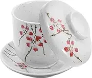 GREENADSCAPE 1 Set Bird Nest Cup with Dish Ceramic Stew Cup for Soups Eggs Ginseng Small Microwave Dishwasher Safe for Home Restaurant Use