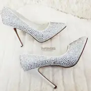 Amuse 20 RS Ivory Satin Pointy Toe Rhinestone Pump Shoe 5" Heel Size 9 - 11 NY